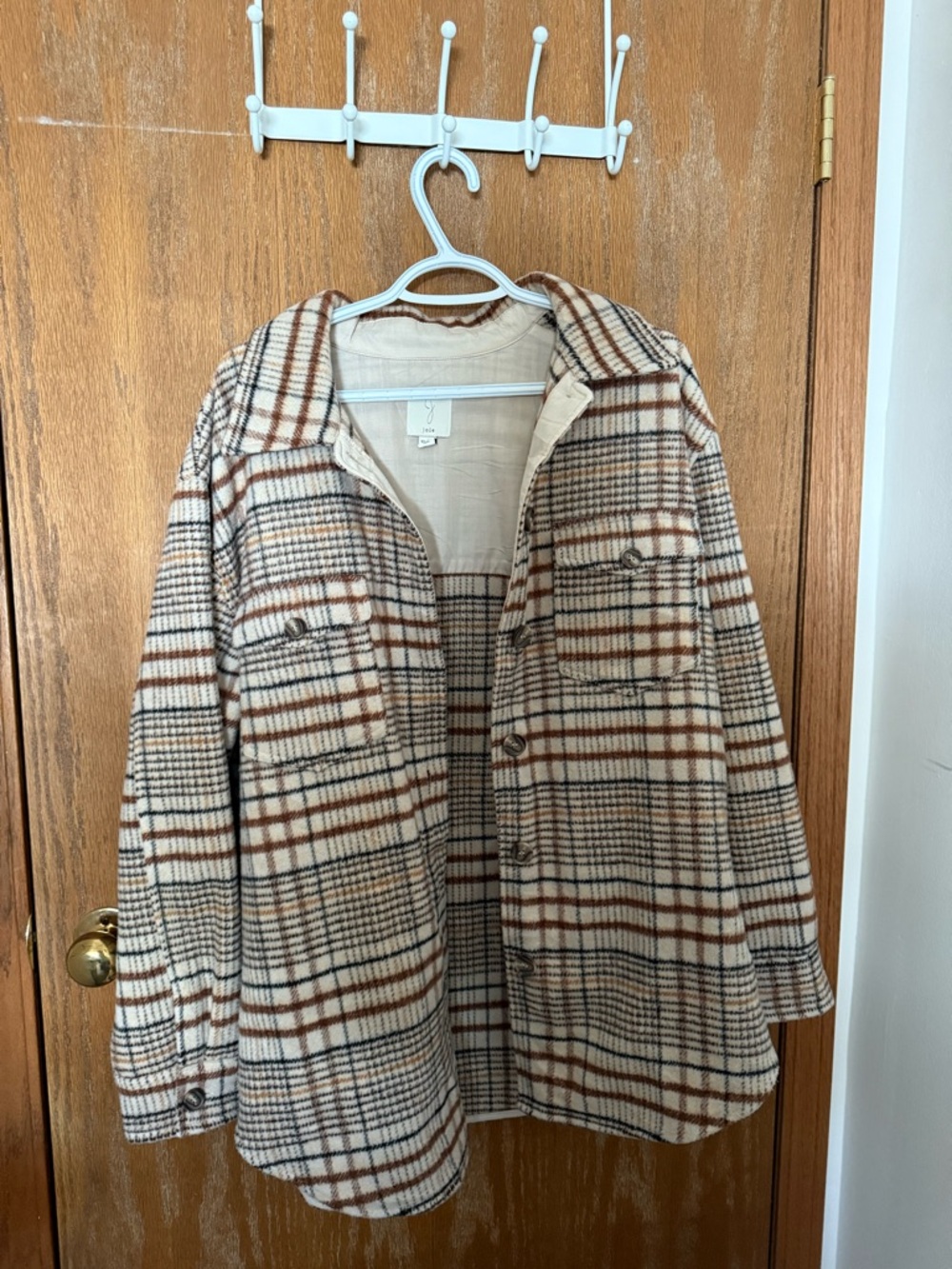 Anthropology Joie Cream and Brown Plaid Jacket